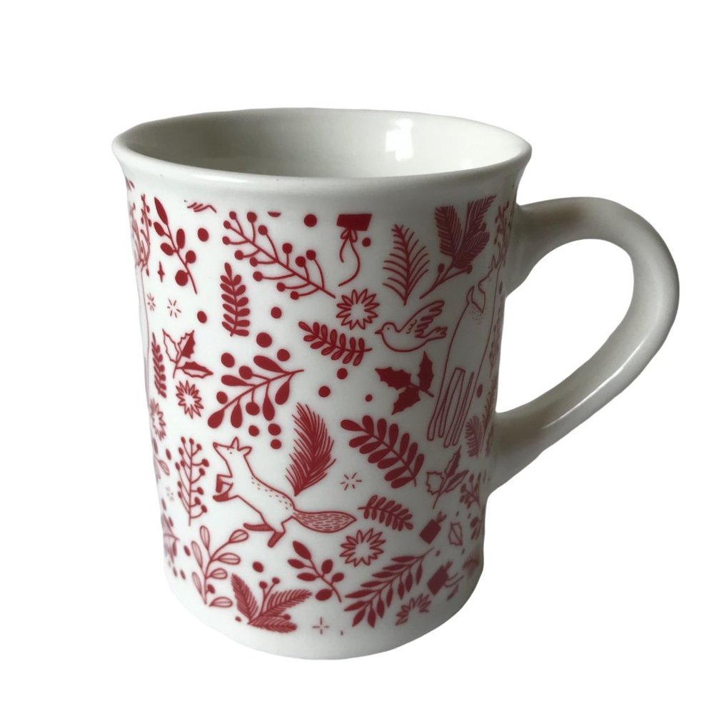 Starbucks red deers birds fox holiday design coffee ceramic mug 12 oz